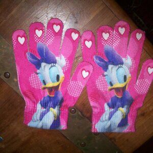 Minnie Mouse Daisy Duck Pink Hearts Two Sided Knit Pink Gloves Girls M/L